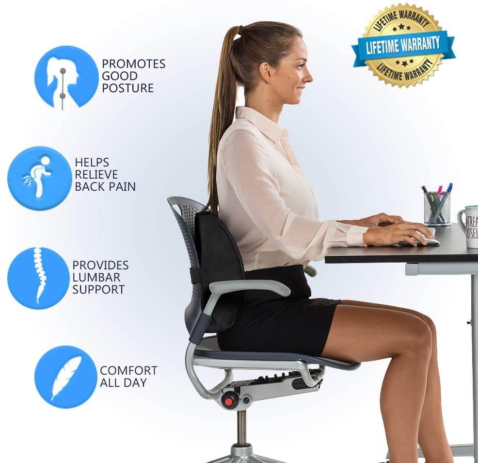 Tektrum Full Lumbar Back Support Cushion – Entire Back Support For Home/Office/Car, Black