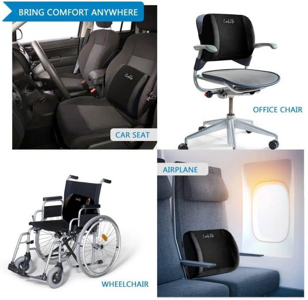 ComfiLife Lumbar Support Back Pillow Office Chair and Car Seat Cushion - Black