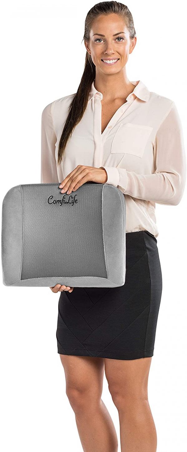 ComfiLife Lumbar Support Back Pillow Office Chair and Car Seat Cushion - Gray