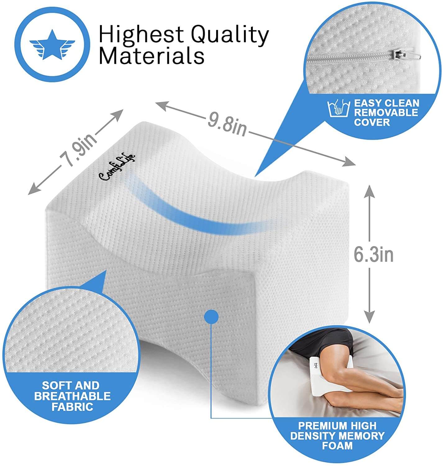 Memory Foam Wedge Contour Orthopedic Knee Pillow for Sciatica Relief Back Pain Pregnancy Leg Pain Hip and Joint Pain
