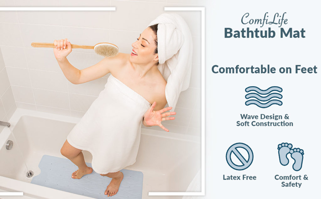 ComfiLife Bath Mat for Bathroom Tub and Shower – Non Slip Extra Large Bathtub  Mat with Drain Holes & Suction Cups – Pebble – ComfiLife