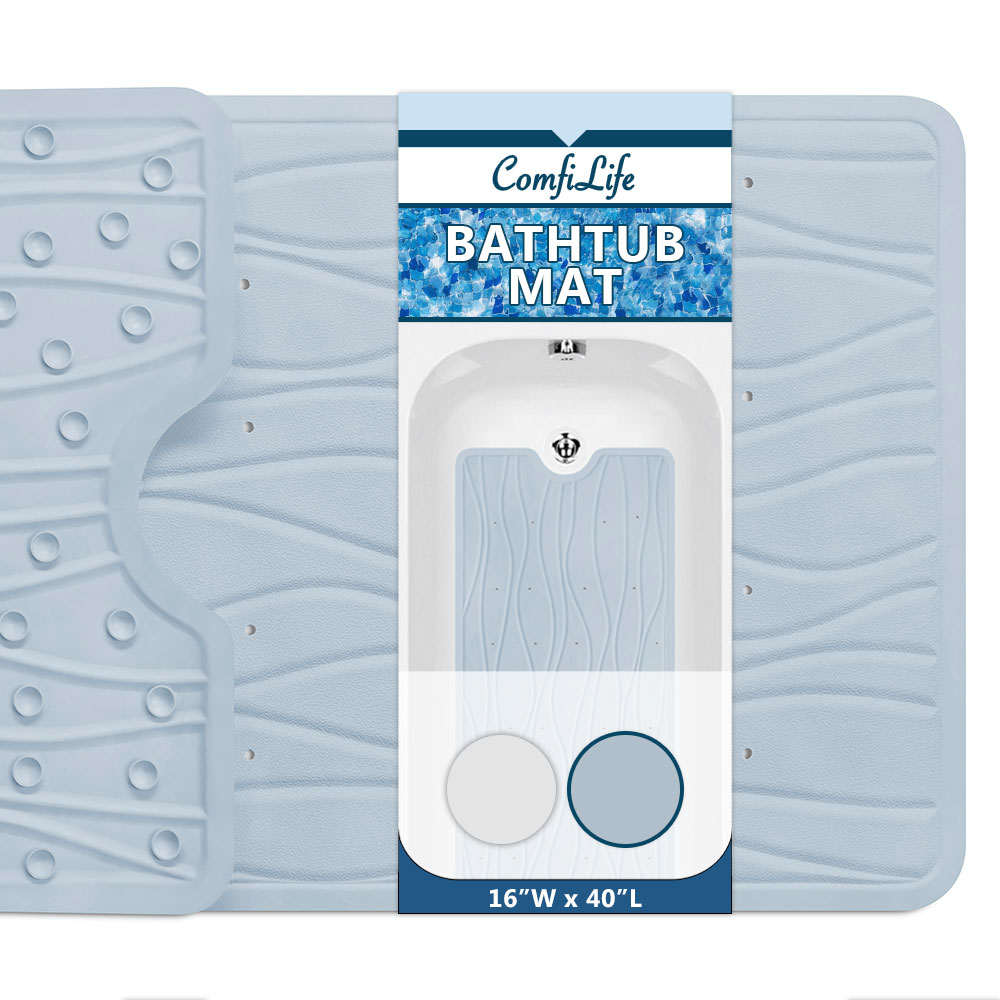 ComfiLife Bath Mat for Bathroom Tub and Shower – Non Slip Extra Large Bathtub  Mat with Drain Holes & Suction Cups – Pebble – ComfiLife